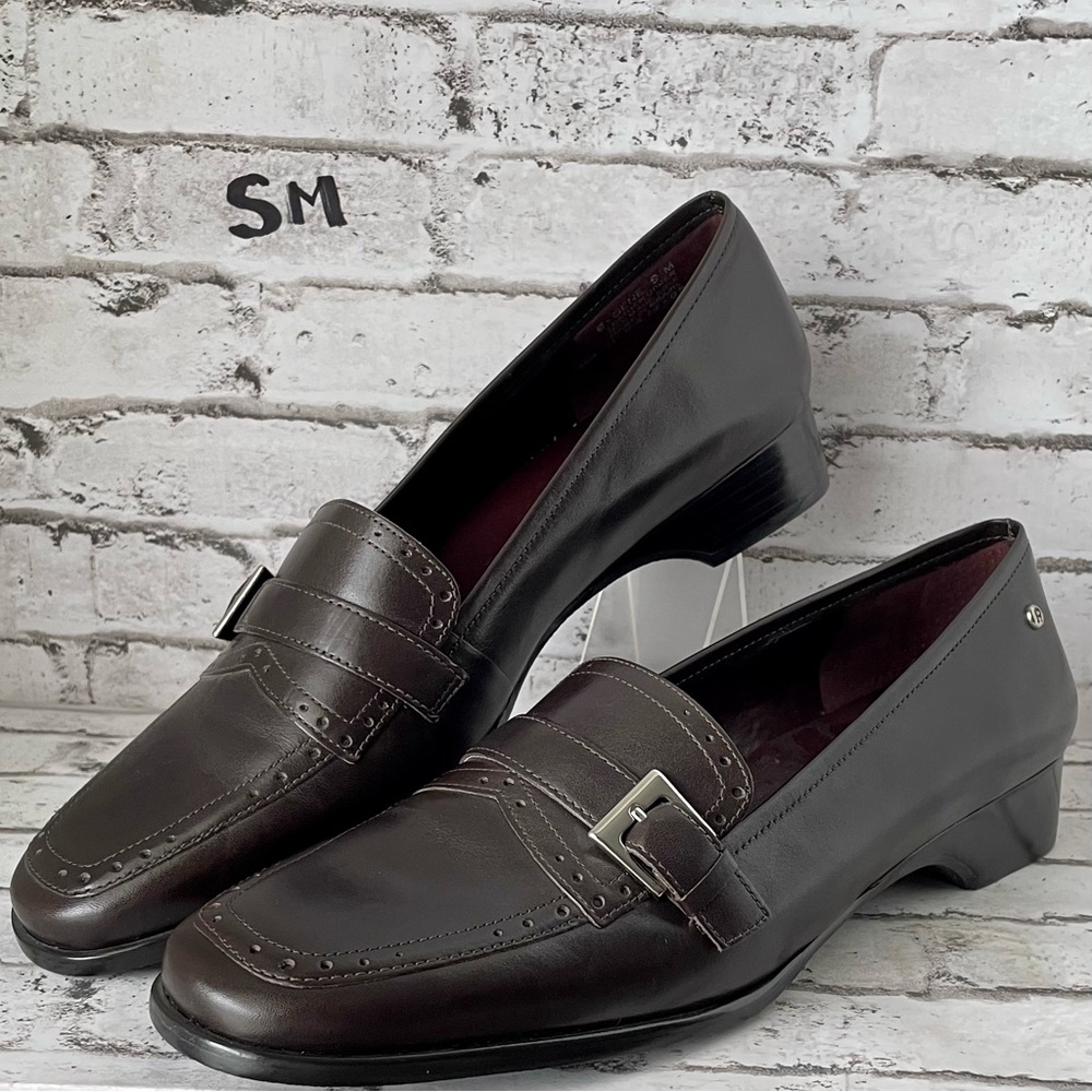 Etienne Aigner Women’s Leather Slip On Brown Loafers Old Money Preppy Size 9M - Picture 2 of 16
